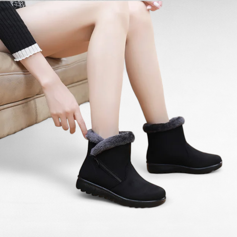 Tanya - Bottes Basses Fourrées Plates avec Fermeture Éclaire