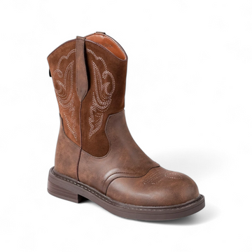 Sylvia - Santiag Basse Bottine à Bout Rond avec Broderie