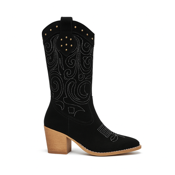 Abril - Santiag en Daim Style Cowboy Mi-Mollet