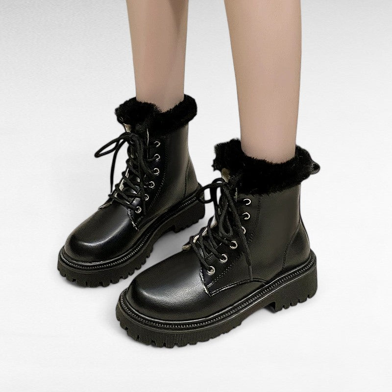 Andra - Bottes Fourrées Semelle Épaisse Bout Rond à Lacets