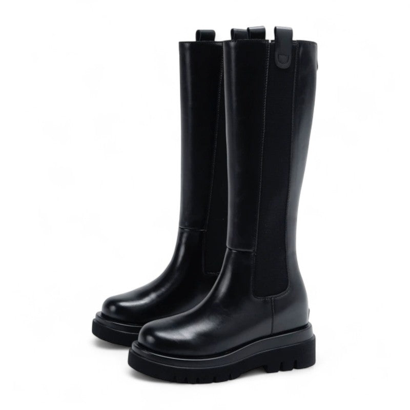 Arva - Bottes cavalières femme noires semelle Épaisse Chic