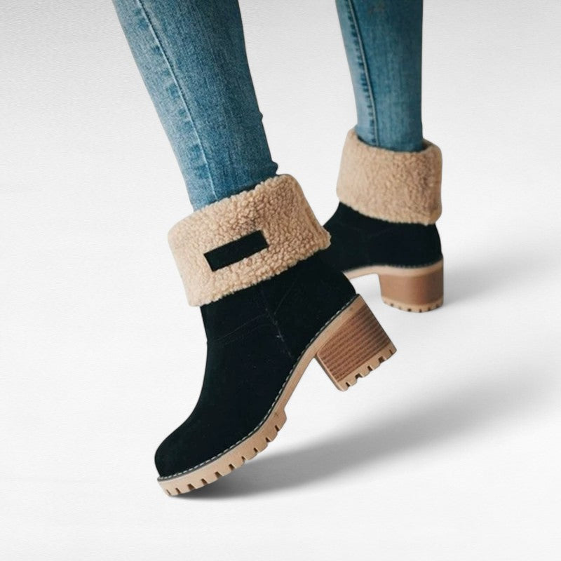 Elena - Bottines Fourrées à Talon et Bout Rond pour Femme