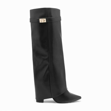 KAEL - Bottes Slouch Noires Femme Cuir avec Boucle Dorée
