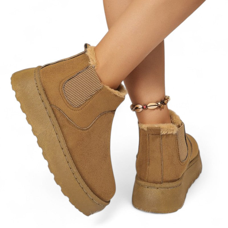 Clea - Bottes Basses Fourrées en Daim Serrage Élastique