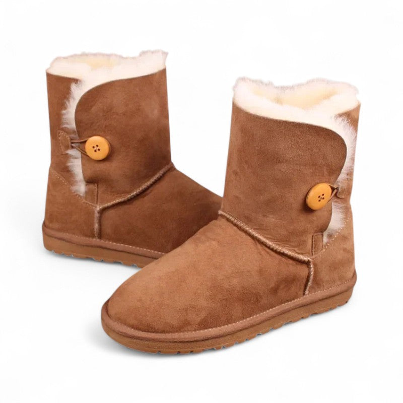 Alva - Bottes Fourrées Basses en Cuir Véritable pour Femme