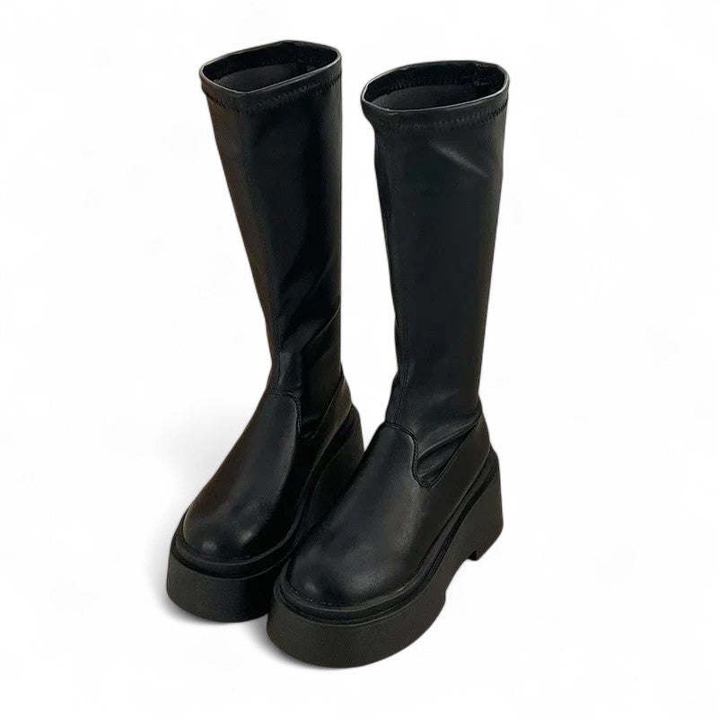 Dan - Bottes Cavalière Montantes Femme Noires Confortable Et Look Tendance