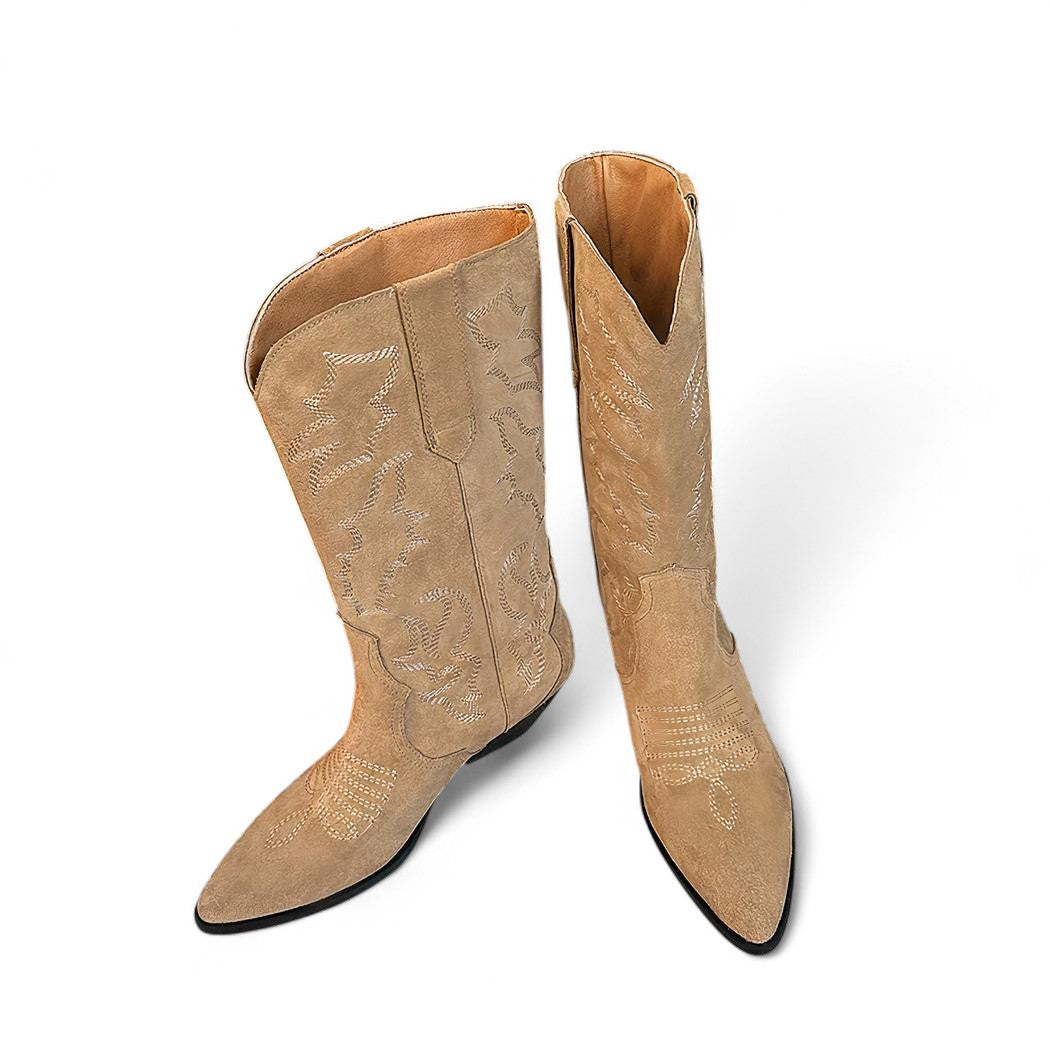 Angy - Santiag Femme en Daim Marron à Motif