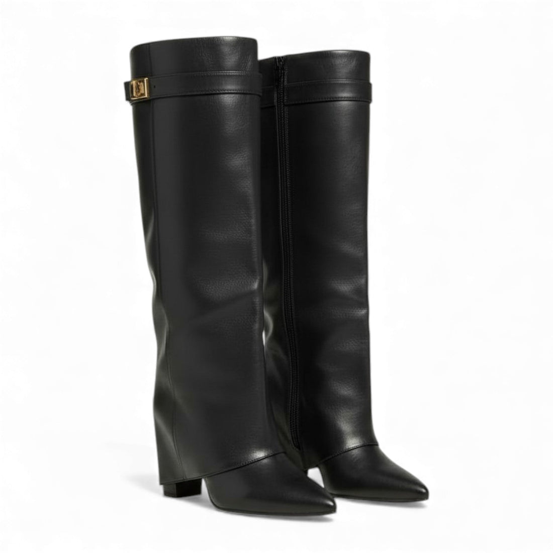 KAEL - Bottes Slouch Noires Femme Cuir avec Boucle Dorée