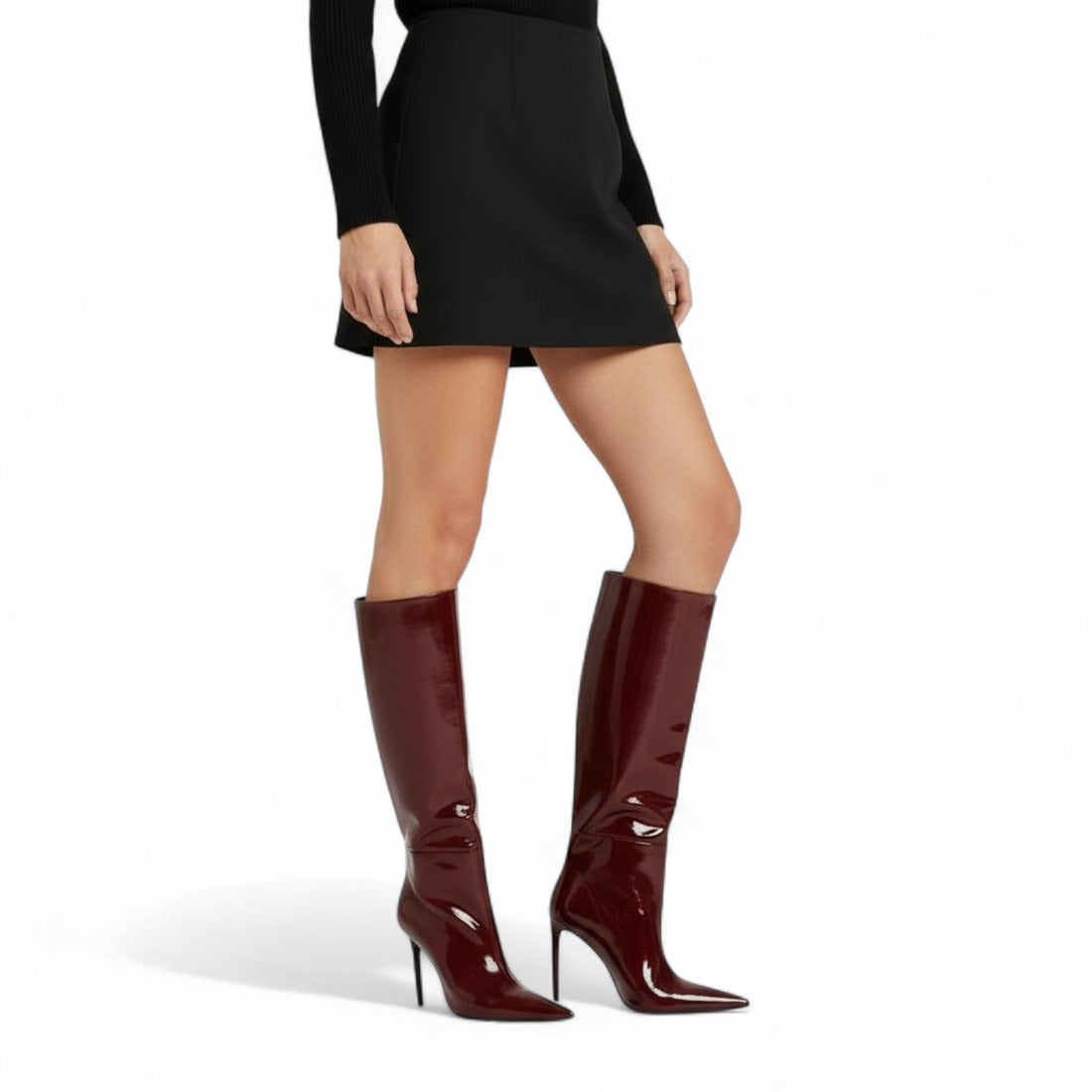 Diara - Botte Haute Bordeau Vernie Femme Talon Aiguille