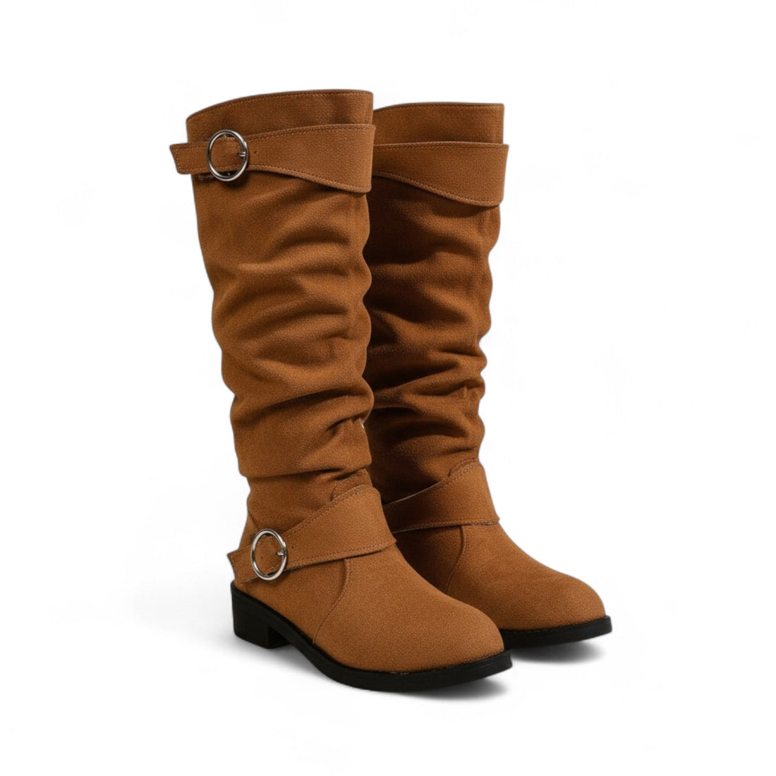 Yrva - Botte Haute Femme Plissée en Daim avec Boucle