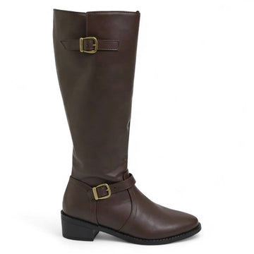 Fanny - Bottes Cavalières Femme Boucles Dorées Et Talon Bas Élégant