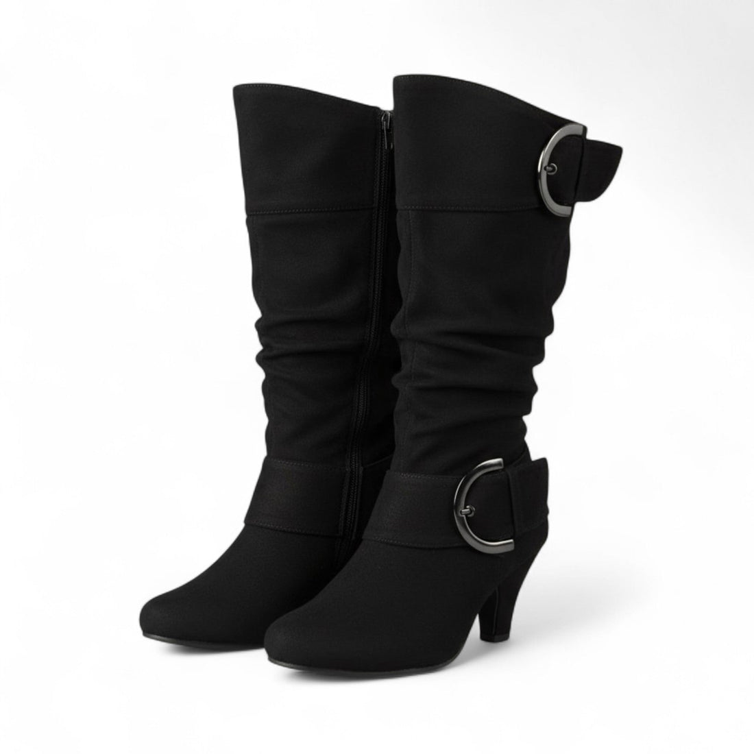 Havya - Bottes Hautes Noires à Talon Femme Style Slouch