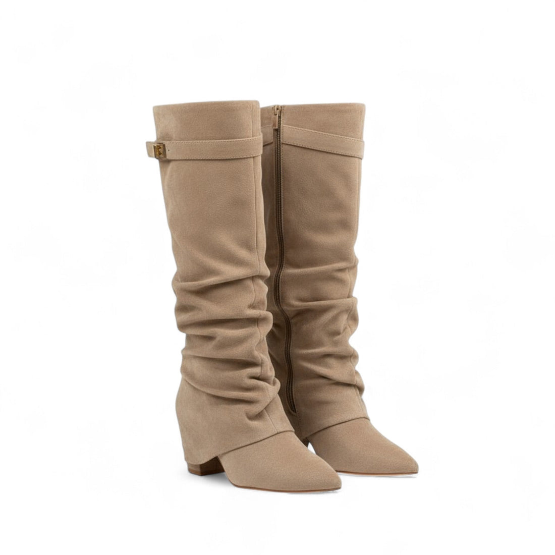 Uria - Botte Slouch Haute Femme en Daim Effet Plissé