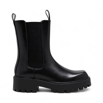 Haguel - Bottines Cavalière Chelsea Noires Femme Bout Carré à Semelle Crantée