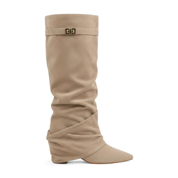 Uria - Botte Slouch Haute Femme en Daim Effet Plissé