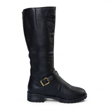 Spirit - Bottes Cavalière Noires Femme à Boucle Métallique
