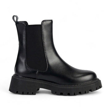 Cynthia - Bottines Cavalière Chelsea Femme Noires Semelle Épaisse