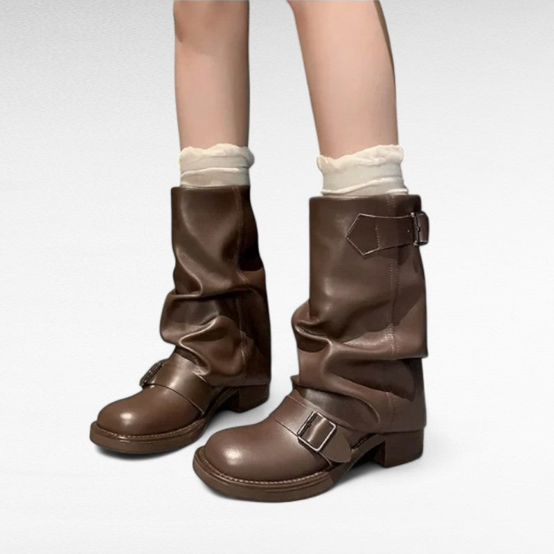 Suzy - Bottines Cavalières Femme à Boucles Style Motard