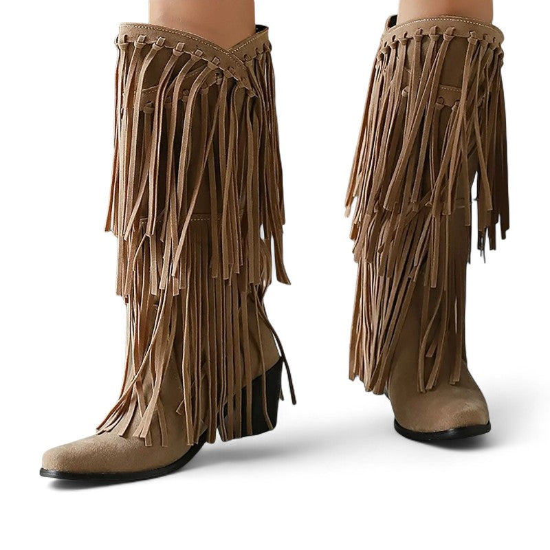 Ela - Santiag Mi-haute Style Cowboy à Franges