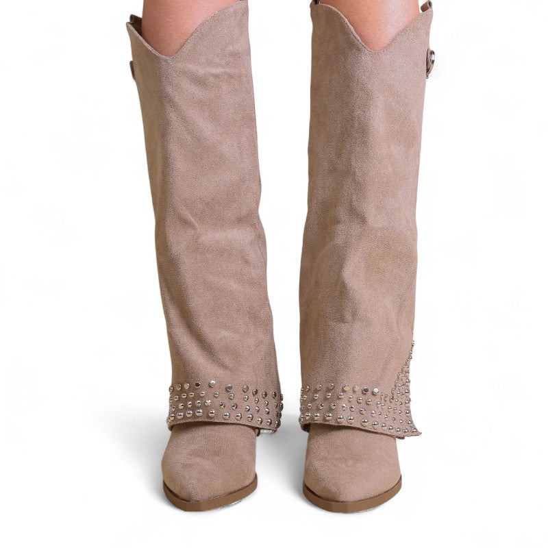 Ema - Santiag Longue à Talon et Rivets et Strass