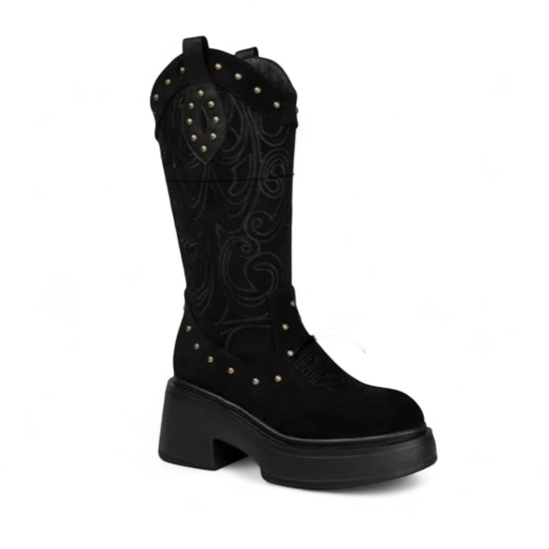 Anita - Santiag à Motif Cloutée et Semelle Épaisse