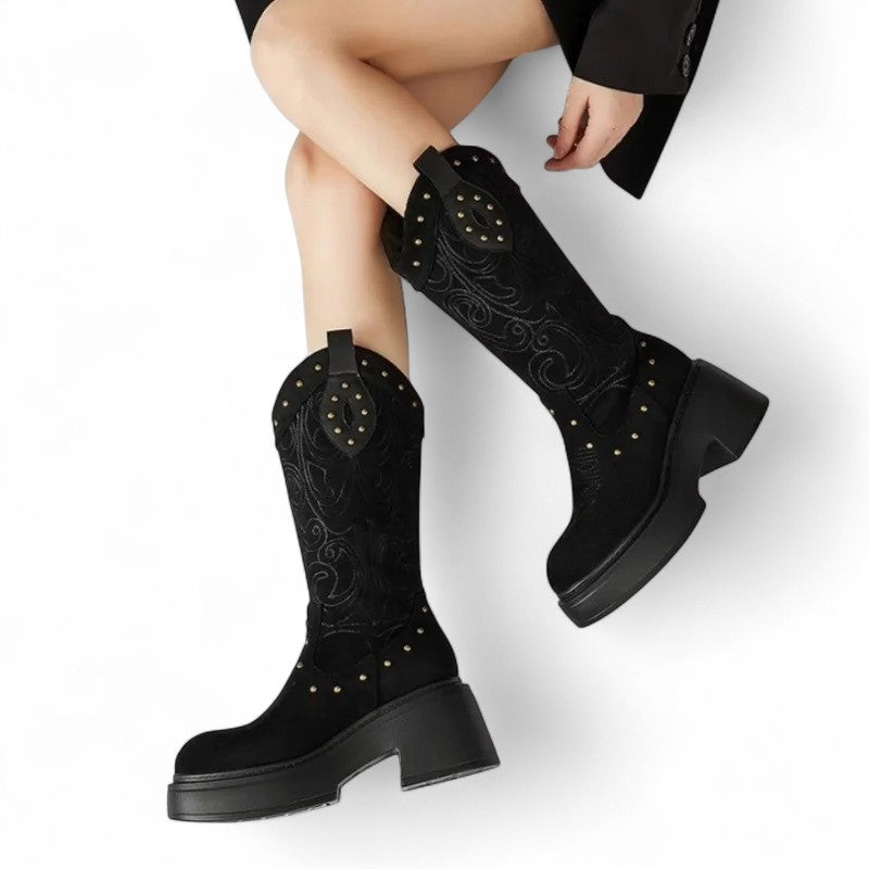 Anita - Santiag à Motif Cloutée et Semelle Épaisse