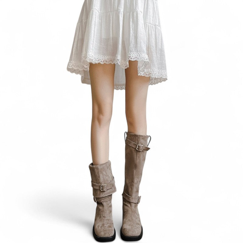 Britta - Botte haute en Daim à Ourlet