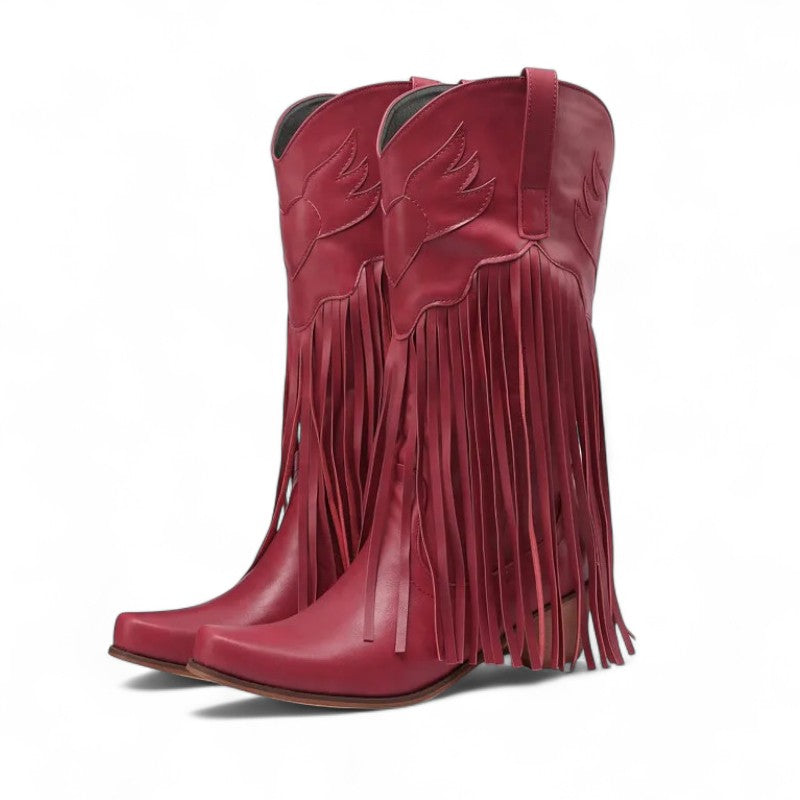 Rebecca - Santiag Mi-Mollet à Franges Longues en Suède