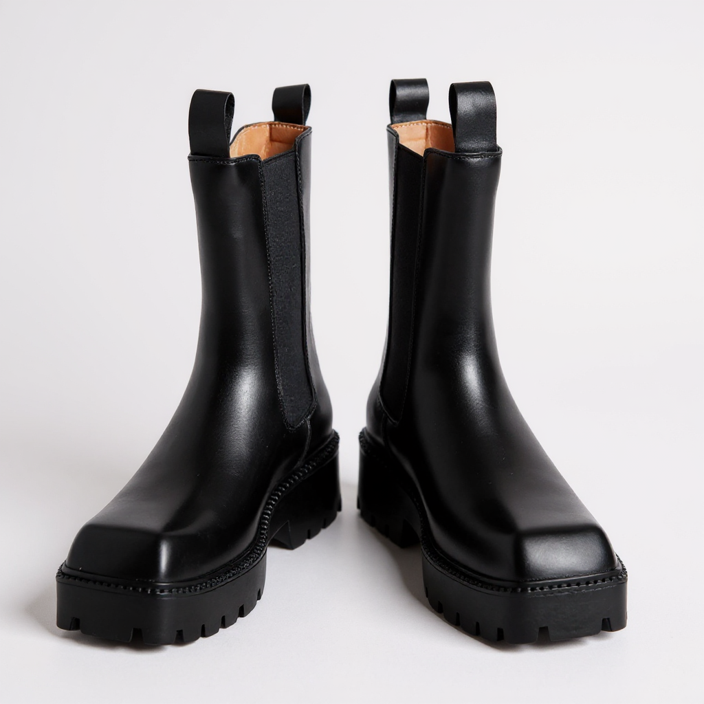 Haguel - Bottines Cavalière Chelsea Noires Femme Bout Carré à Semelle Crantée