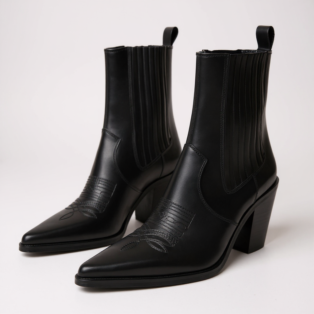 Giulia - Santiag Basse Noire à Talon Haut