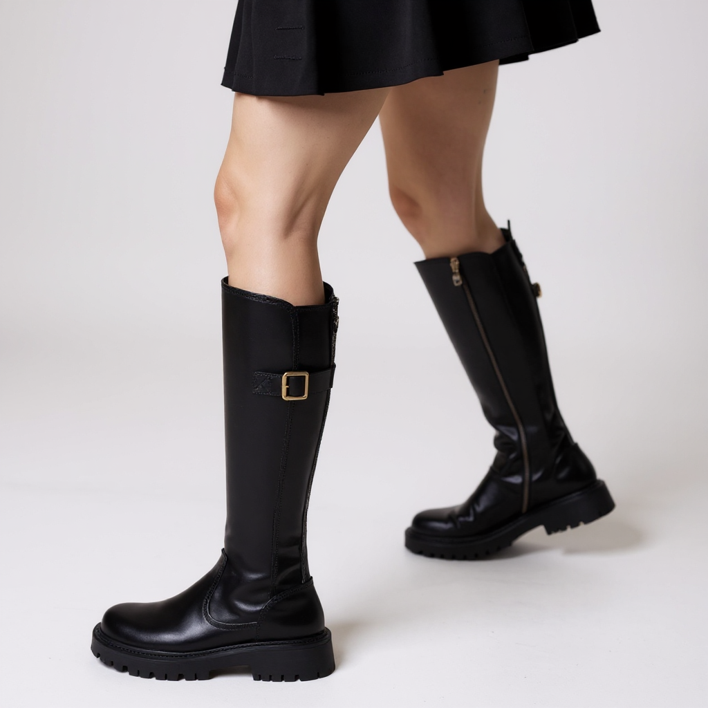 Sally - Bottes Cavalières Noires Femme Élégantes à Bride