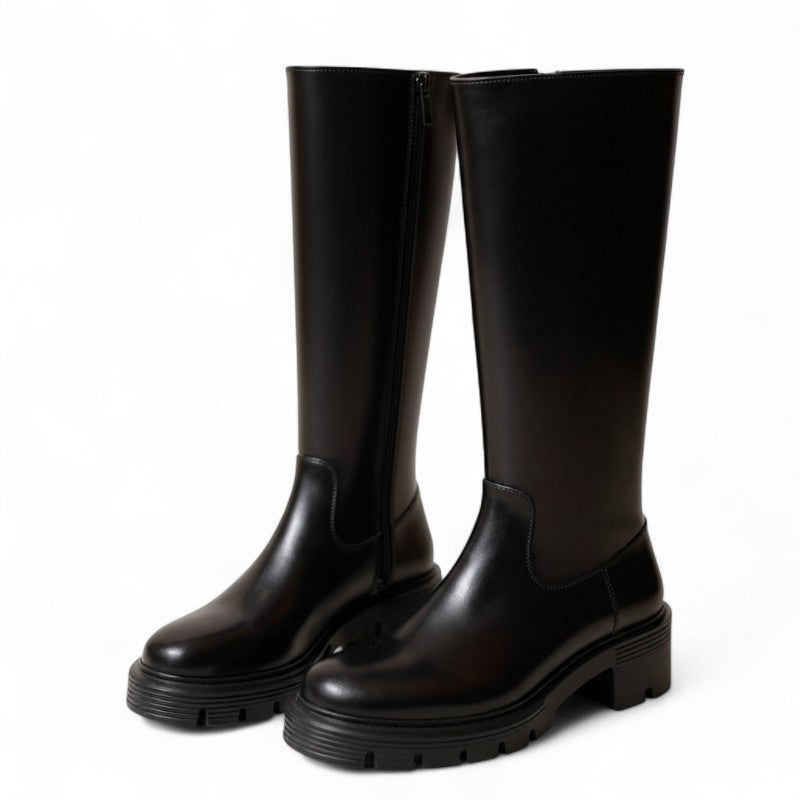 Dalyne - Bottes Cavalières Femme Noires Lisses et Élégantes
